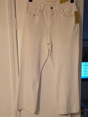 Michael Kors White  Jeans with Gold-Tone Eyelet Detail